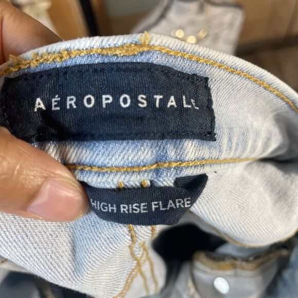 Aeropostale Jeans Womens 4 Light Wash High Rise Flare Ripped Distressed - Picture 7 of 9